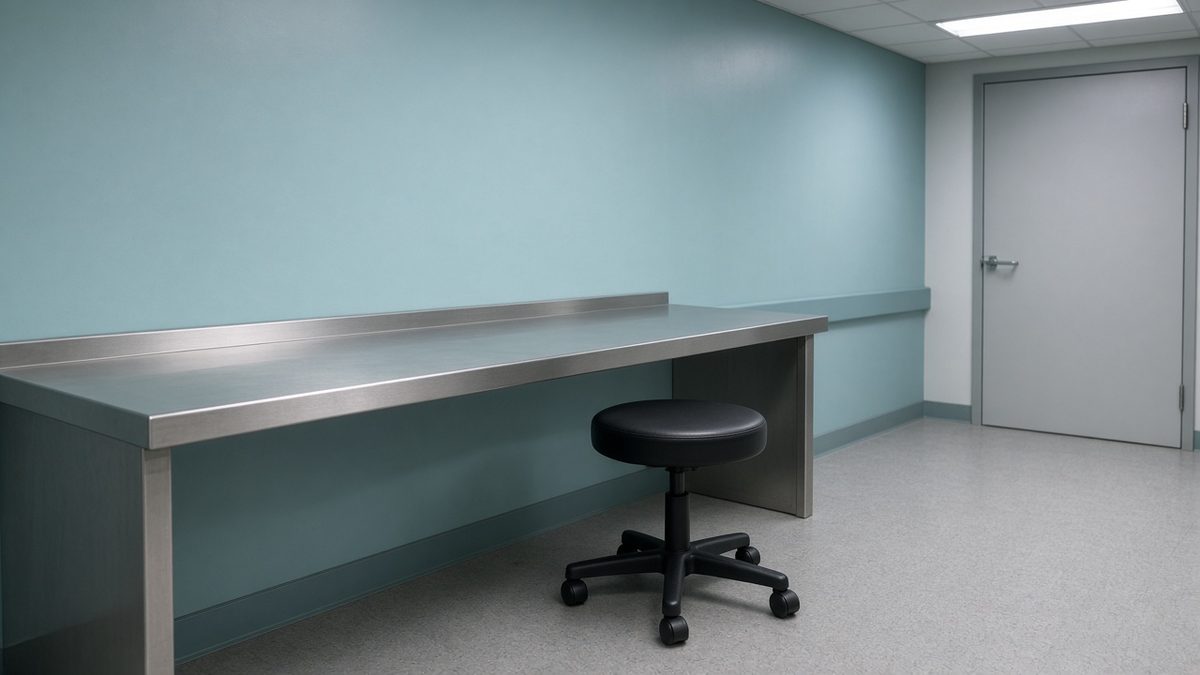 Outpatient medication clinic: dosing stool and stainless ledge