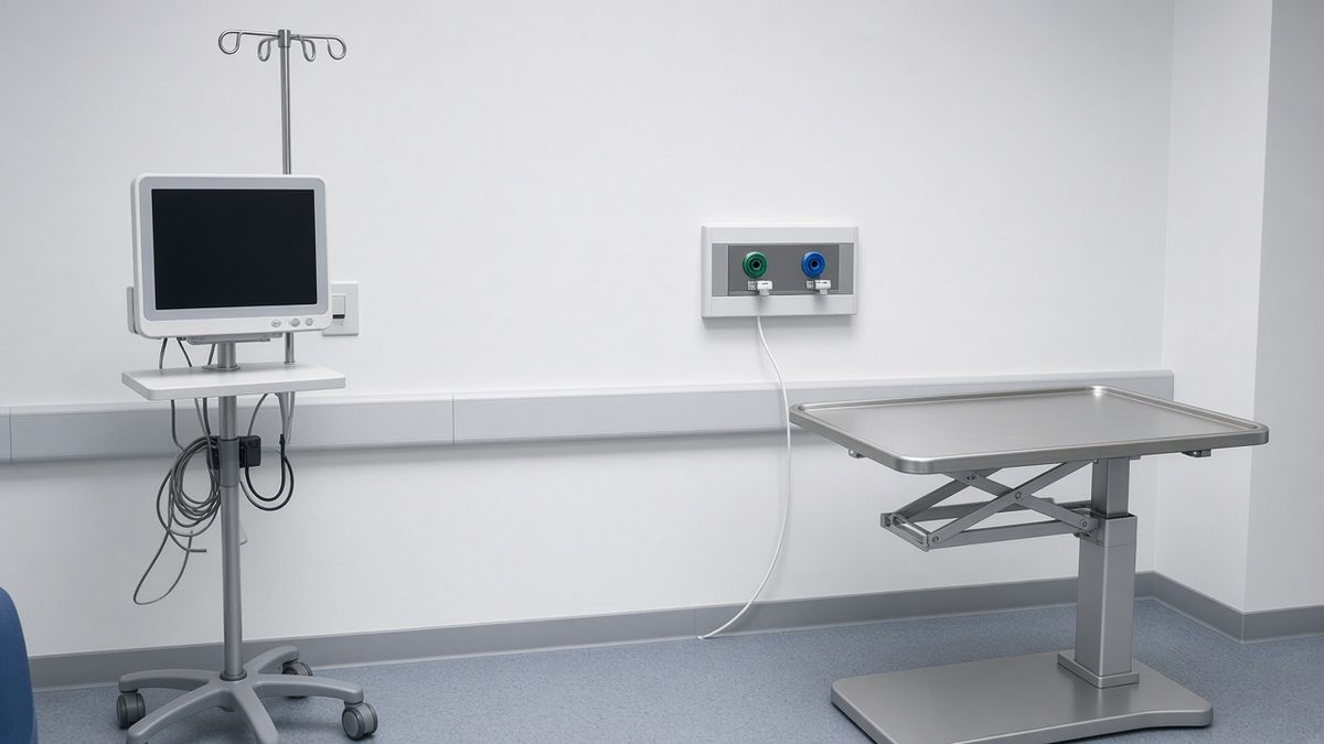 Cardiac monitor and IV pole in a detox bay, no needle, no bed