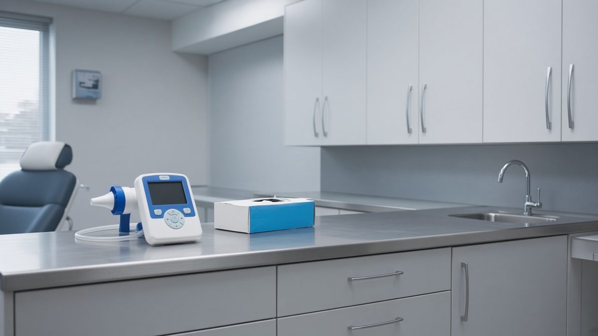 Day-treatment medical room with a spirometer and gloves