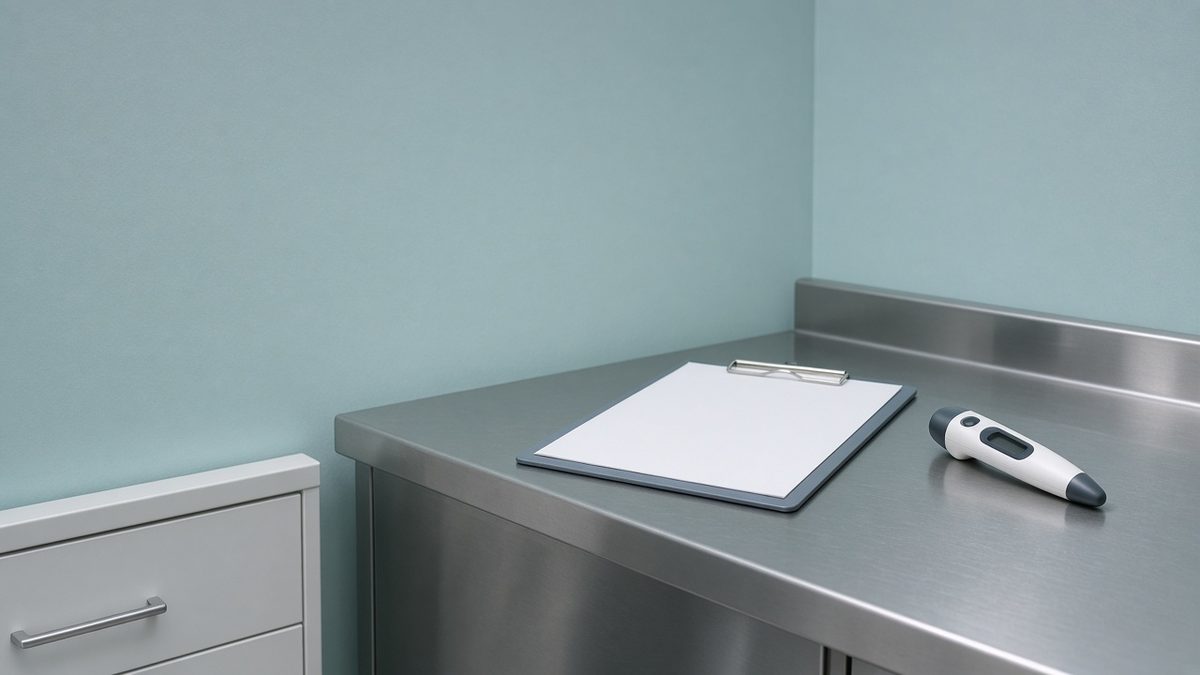 Adult consult room with an ear thermometer on the counter
