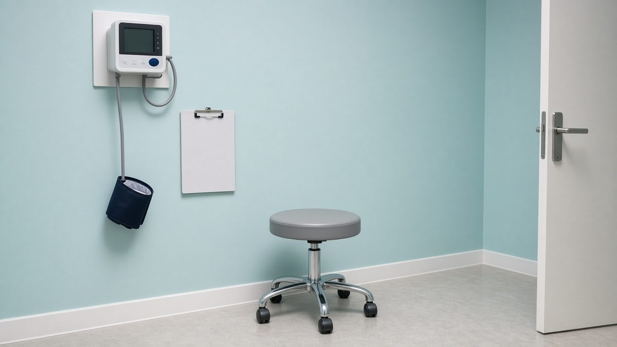 Consult room with a blood-pressure monitor on the wall