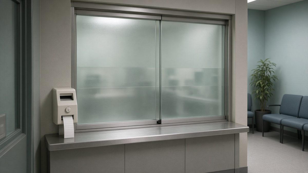 Community clinic sliding-glass intake window