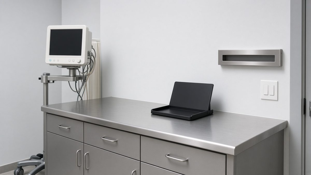 Crisis intake desk with a vital-signs monitor