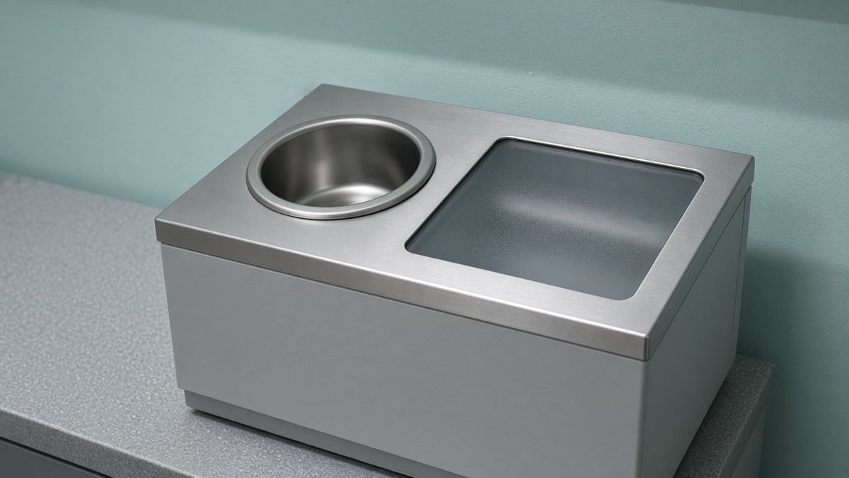 OTP dosing counter with a stainless cup well, empty